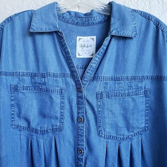 Style & Company Chambray Button Down Top Size Small - Picture 2 of 5